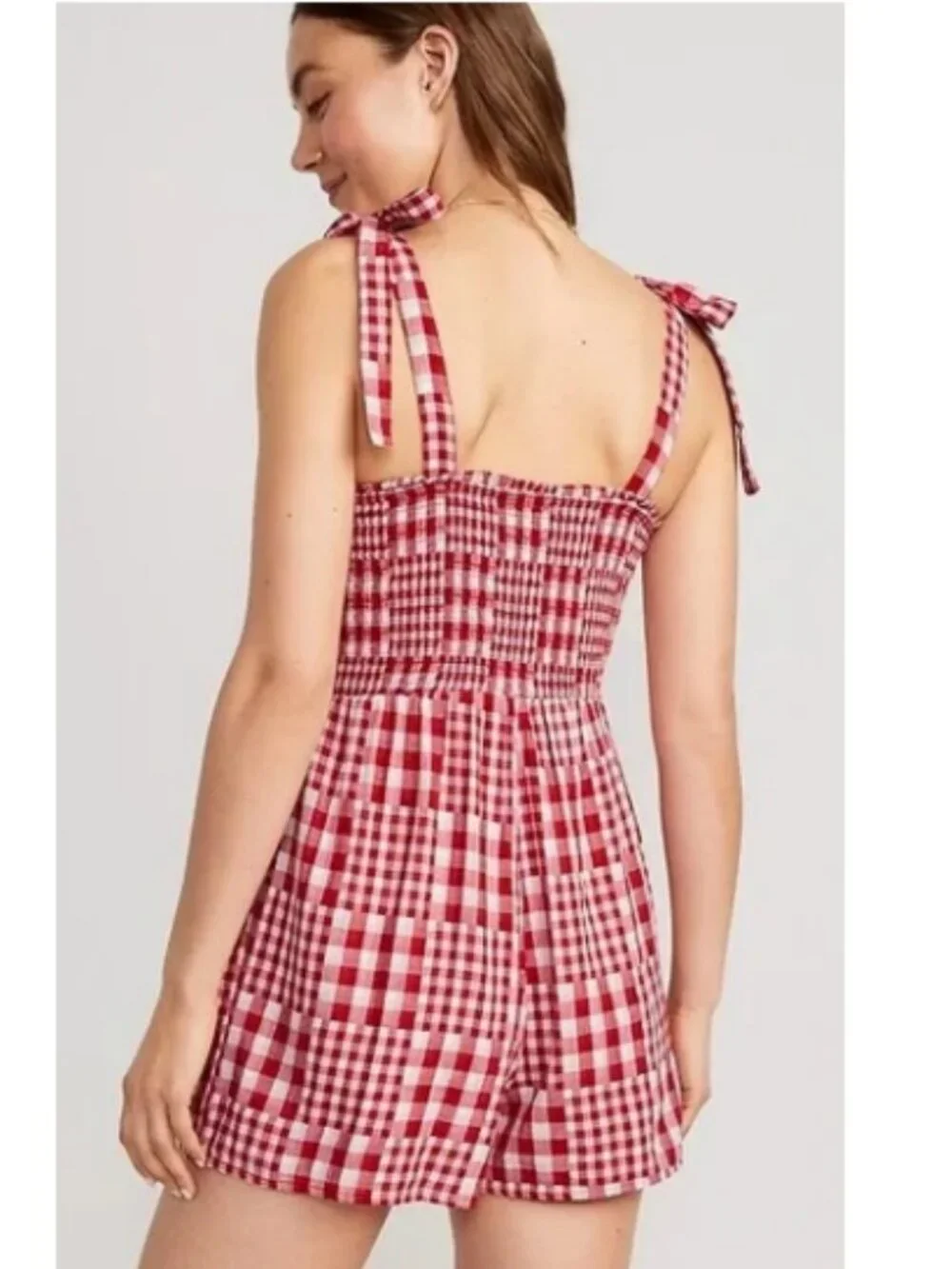 Old Navy red checked romper- size XL - Picture 2 of 5